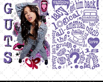Vintage Olivia Rodrigo Png, GUTS album Olivia Tour Png, Good 4 U Png, Olivia Rodrigo Guts 2024 Png, Olivia GUTS Track List Digital Download