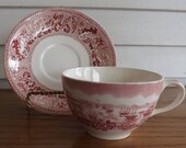 Johnson Bros Historical America Pink Fine China Flat Cup and Saucer Set - Pattern San Francisco during the Gold Rush (England 1930-1974)