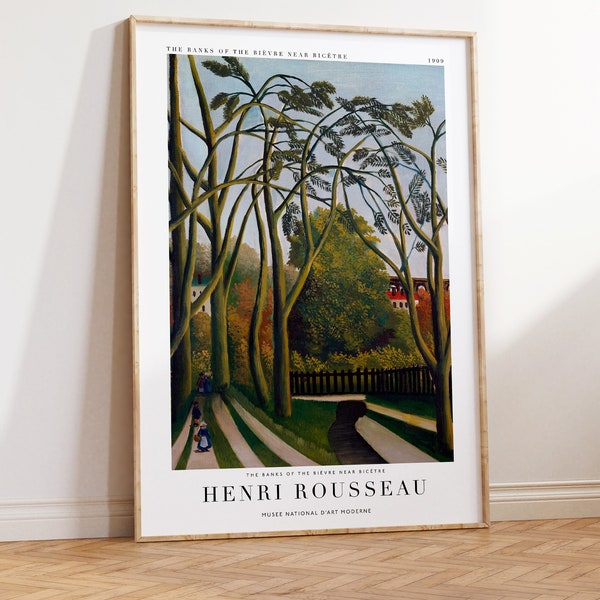 Die Ufer der Bièvre bei Bicêtre, Henri Rousseau Plakat, romantische Kunst, französischer Post-Impressionismus, naive Kunst, Flusskunst, Maximalist