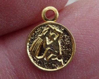 Vintage vermeil Zodiac constellation medal charm medallion pendant sign Aquarius. ( waterman )  A 17