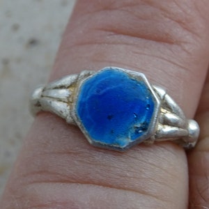 Antique silver enameled French religious catholic ring Jewelry of Holy Virgin Mary Our Lady.  ( T 10 )