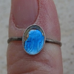 Religious antique silver enameled French catholic ring Jewelry of Holy Virgin Mary Our Lady. ( Z 14 )