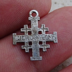 Religiöse antike Silber (MARKED) katholischen heiligen Charme Kreuz Kreuz Medaille Anhänger Medaillon von Jerusalem fünffachKreuz. ( 5 )