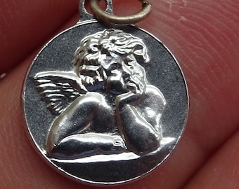 Colgante de medalla católica antigua de aluminio con forma de querubín, ángel guardián. (9)