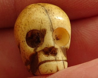 Antiker religiöser buddhistischer japanischer Ojime aus der frühen Meiji-Zeit von einem Knochenschädel. ( 3 )