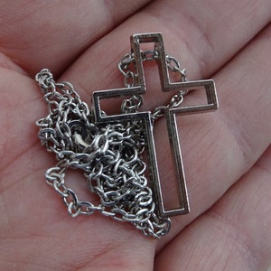 Religious vintage French silver plated chain necklace with silver plated Christian cross crucifix. ( A 12 )