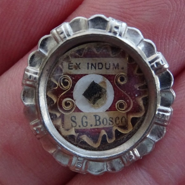 Religious antique silver plated catholic shrine medal pendant medallion with reliquary relic of Saint John Bosco. ( H 3 )