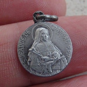 Religiöse antike französische katholische Silber (MARKED) Medaille Anhänger Charm Medaillon von Saint Jeanne de Chantal. ( O 33 )