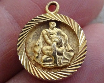 Pendentif Médaille Du Zodiaque Verseau En Vermeil Plaqué Or - Occasion