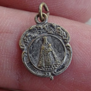 Religious antique silvered catholic medal pendant medallion charm Holy Virgin Mary souvenir of Hal in Belgium. P 26
