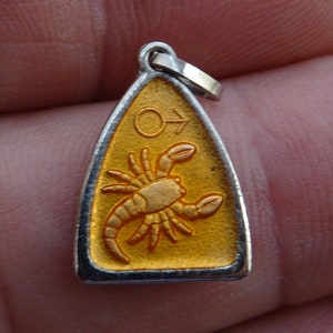Vintage vermeil gold plated enameled Zodiac medal medallion charm pendant Constellation sign of scorpio. ( D 2 )