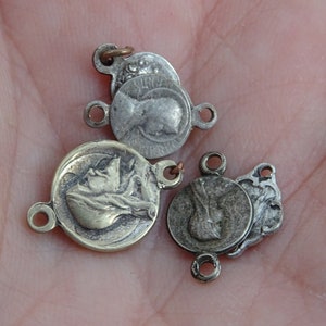 Religious antique catholic silver plated French catholic rosary centers medals connectors of the old world. ( F 9 )