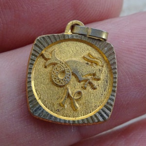 Vintage vermeil gold plated Zodiac constellation medal charm medallion pendant sign of capricorn steenbok. ( B 12 )