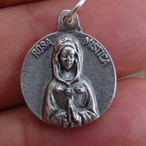 Religious silver plated catholic medal pendant medallion charm of Holy Virgin Mary Rosa Mistica Mystica Mother of the Church.  ( V 2 )