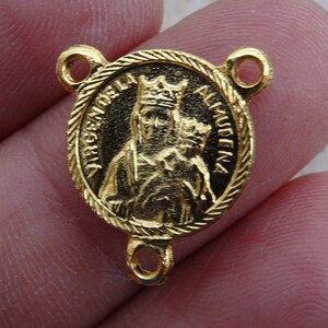 Religious vintage catholic vermeil rosary center medal connector of Holy Jesus Christ and Holy Virgin Mary Virgin of Almudena. F 6