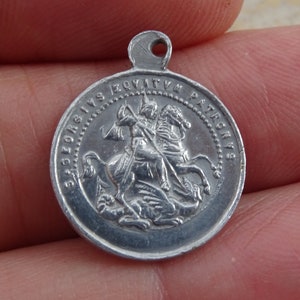 Pingente de medalha religiosa católica francesa antiga, amuleto sagrado de São Jorge e São Jorge. (25)
