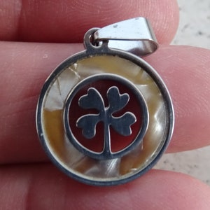 French silver plated medal pendant charm medallion with four-leaf clover. ( K 1 )