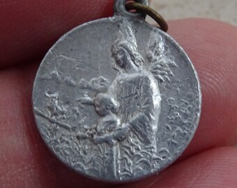 Religious antique French catholic medal pendant charm medallion of Saint Michael the Guardian Archangel. ( C 12 )