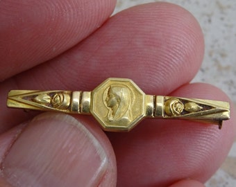 Broche Ancienne 1930 Vierge Marie - Plaqué OR - Vintage France - Très Bon état