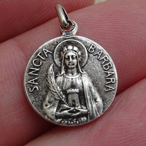 Religious antique silver plated catholic medal pendant Holy charm medallion of Saint Barbara. ( M 31 )