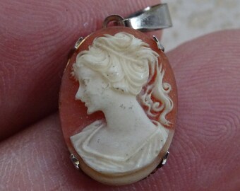 Antique French silver plated medal pendant charm medallion cameo of a woman. (  C 25 )