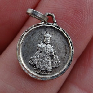 Religious antique French catholic silver plated medal pendant medaillon Holy charm medallion of The Infant Jesus of Prague. ( 11 )