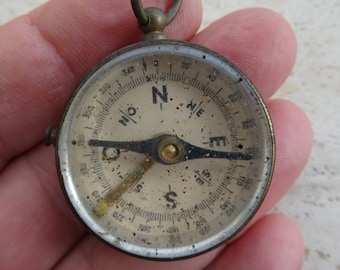 Rare antique French copper medal medallion pendant with compass.  3