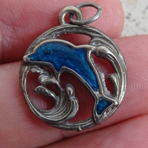 Vintage silver plated enameled Zodiac constellation medal pendant charm medallion sign of pisces fish  4