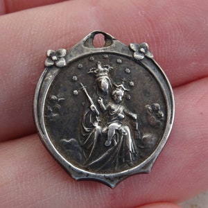 Religiöser antik katholischer Silber Anhänger Medallion Heilige Jungfrau Maria und Heilige Jesus Christus. T 16