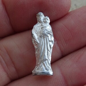 Religious antique French catholic aluminium statue of Saint Joseph and Child Jesus. ( F 40 )