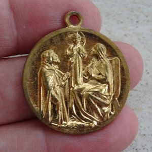 Huge religious copper antique Dutch catholic medal pendant medaillon Holy charm medallion of the Archbrotherhood of Holy Family. ( S 8 )