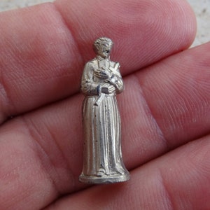 Religious antique French catholic small silver plated ledden statue of Saint Gerard.  ( F 1 )