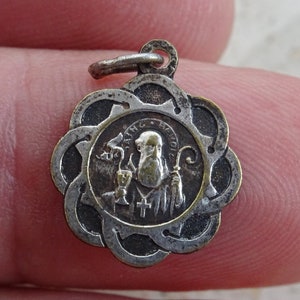 Religious antique French silver  ( MARKED ) catholic medal pendant medallion Holy charm of Saint Benedict. ( A 29 )