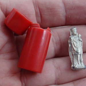 Religious antique French plastic catholic pocket shrine altar chapel relic with small ledden statue of Saint Nicolas. ( 23 )