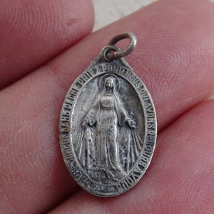 Religiöse antike französische silber vergoldet Medaillon Anhänger wundersame Medaille der Unbefleckten Empfängnis der Heiligen Jungfrau Maria. ( A 7 ) Tm