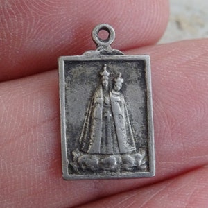 Religious antique silvered catholic medal pendant medallion charm Holy Virgin Mary souvenir of Hal in Belgium and Holy Jesus Christ. P 26