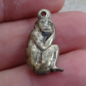 French silvered medal charm medallion pendant of a monkey ape.  ( E 2 )