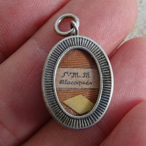 Religious antique silver plated medal shrine pendant with relic reliquary of Saint Margaret Mary Alacoque. ( H 9 )