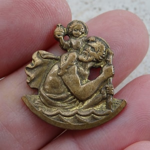 Religious antique French copper catholic medal token pendant plaque memorial tablet of Saint Christopher.  ( Z 11 )