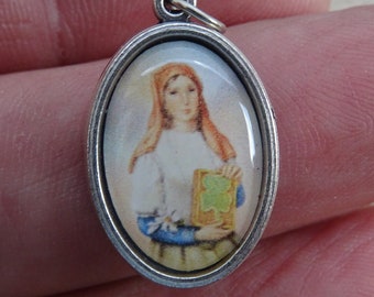 Religious vintage French catholic medal pendant charm medallion of Saint Daphne.  ( Q 27 )