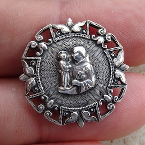 Religious antique French silver plated catholic brooch of Saint Anthony of Padua. ( J 26 )
