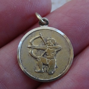 Vintage vermeil gold plated ( MARKED 800 )  Zodiac constellation medal pendant charm medallion sign of Sagittarius. boogschutter  E 2