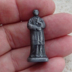 Religious antique French catholic silvered ledden statue miniature figure of saint Gerard. ( K 2 )