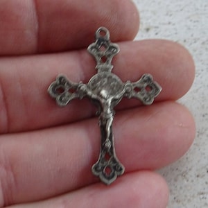 Religious antique silver French Christian crucifix pendant cross pectoral cross rosary necklace cross Holy Jesus Christ of IHS. (TT 4)