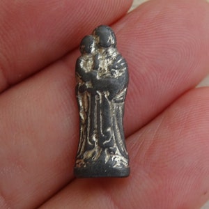 Religious antique French catholic silver plated ledden statue of Saint Joseph and Child Jesus. ( F 28 )