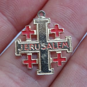 Religiöse Vermeil vergoldet antike Kreuz Kreuz Kreuz Medaille Anhänger Medaillon von Jerusalem Fünffachkreuz und Heilige Jungfrau Maria. ( 7 )
