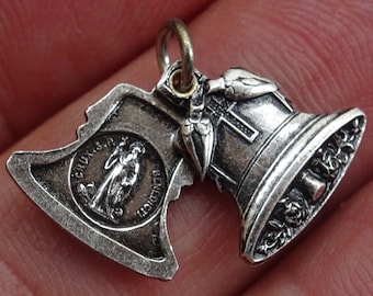 Religious antique silver plated catholic slider locket medallion pendant medal Saint Benedict. ( catholic medal exorcism against evil)  A 2