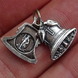 Religious antique silver plated catholic slider locket medallion pendant medal Saint Benedict. ( catholic medal exorcism against evil)  A 2