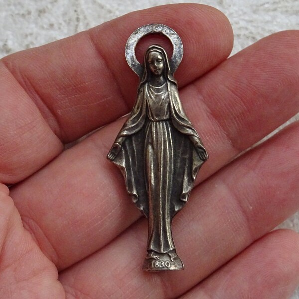 Religious antique catholic silvered  French statue of Holy Virgin Mary Our Lady of Lourdes. ( 37 )