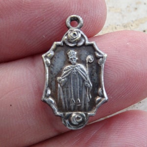 Religious antique French silver plated catholic medal pendant charm medallion of Saint Germain. ( Q 22 )
